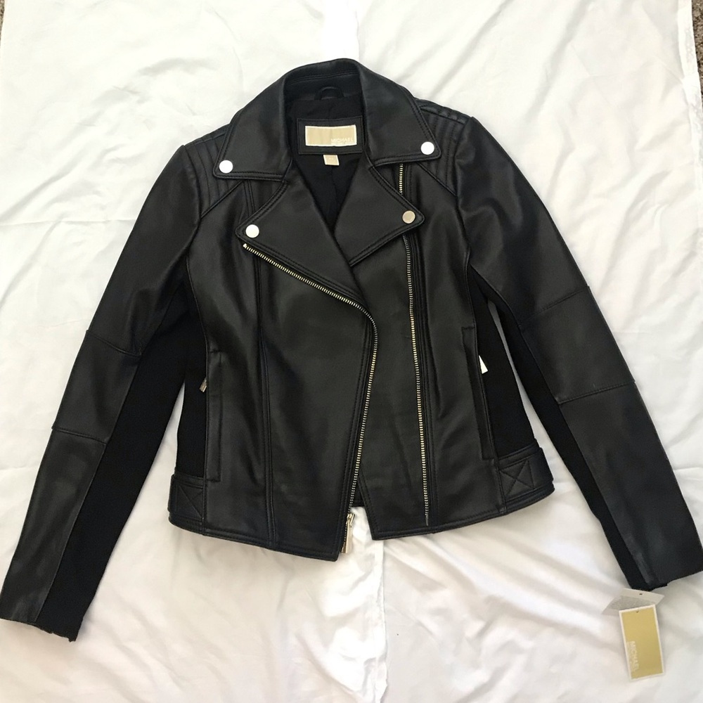 🎄NWT Michael Kors Black Leather Jacket Size XS